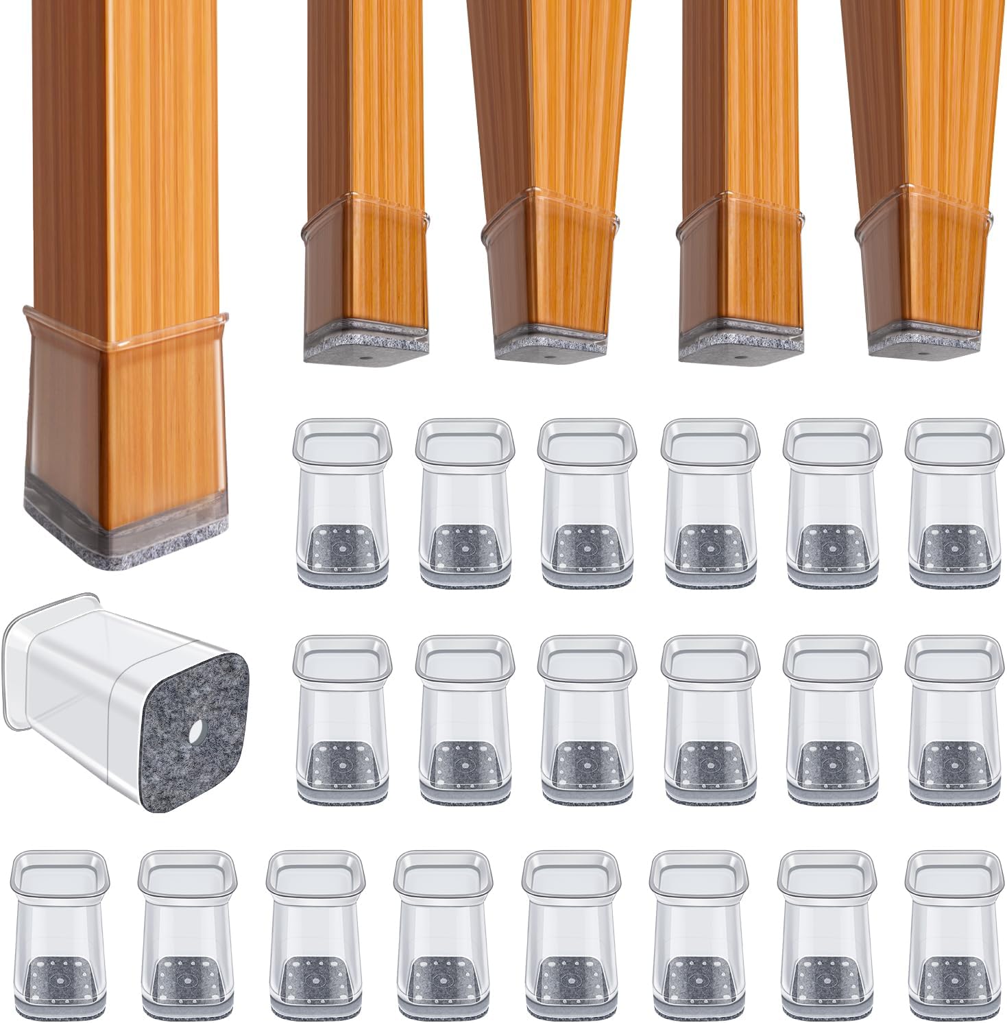 BUMACO Chair Leg Floor Protectors Square Chair Leg Protectors for Hardwood Floors Silicone Pads Covers to Protect Floors (Square XS(0.5"-0.75")) Thumbnail
