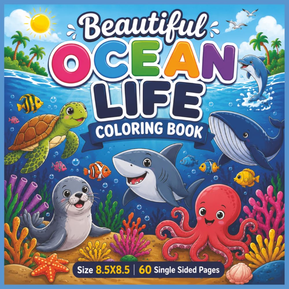 Beautiful Ocean Life Coloring Book: A Relaxing Underwater Adventure Filled with Cute Sea Creatures, Tropical Fish, Dolphins, Sea Turtles, Whales, ... for Stress Relief, Creativity, and Fun!