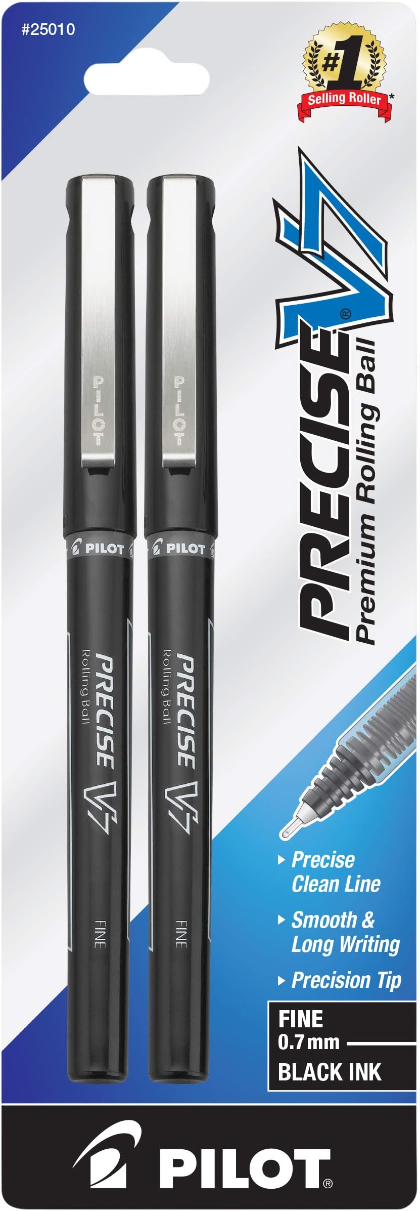 Precise V7 Stick Liquid Ink Rolling Ball Stick Pens, Fine Point (0.7mm) Black Ink, 2-Pack (25010)