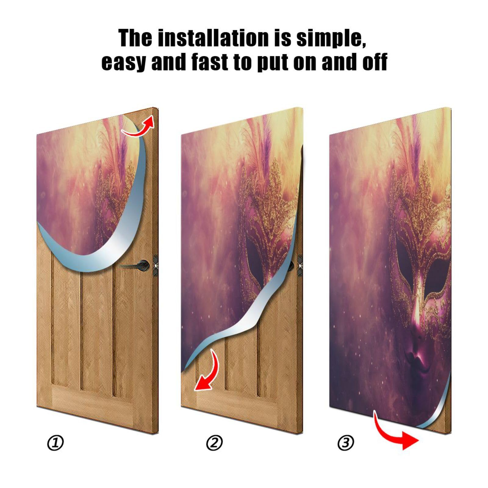 FLildon Masquerade Mask Mardi Gras Door Cover Decoration, Party Accessory Porch Decor for Festive Ornament Room Door Covers 35 x 79 Inch