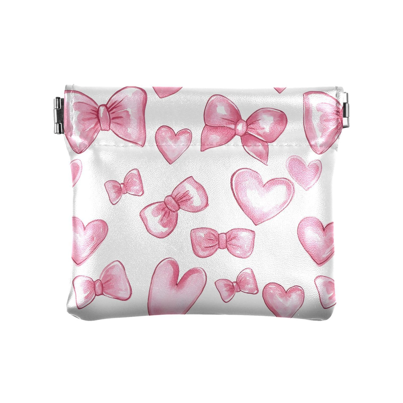 EFEWOI Coin Purse for Women Pink Bows Heart Coin Pouch Change Holder PU Leather Mini Wallet Portable Coin Bag Money Pocket