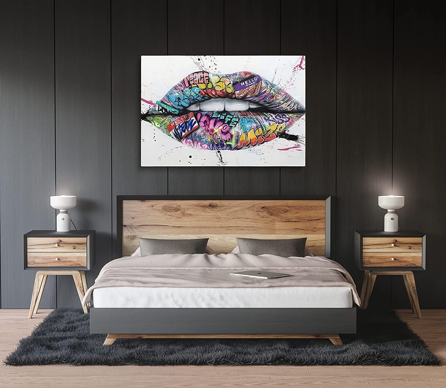 MGSBCXN Lips Graffiti Canvas Wall Art Poster Prints Colorful Picture Artwork Sexy Lips Wall Decor for Bedroom Living Room Office Decoration - 12x18 Inch