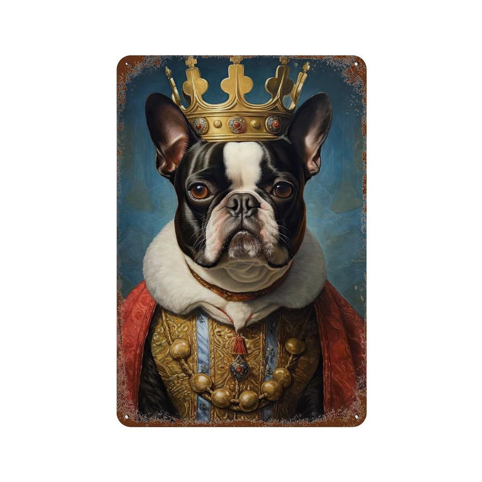 Rust Effect Boston Terrier The King Weathered Tin Sign 11.8"x7.9", Shabby Chic Decor for Cafe, Home Bar And Lounge Decor