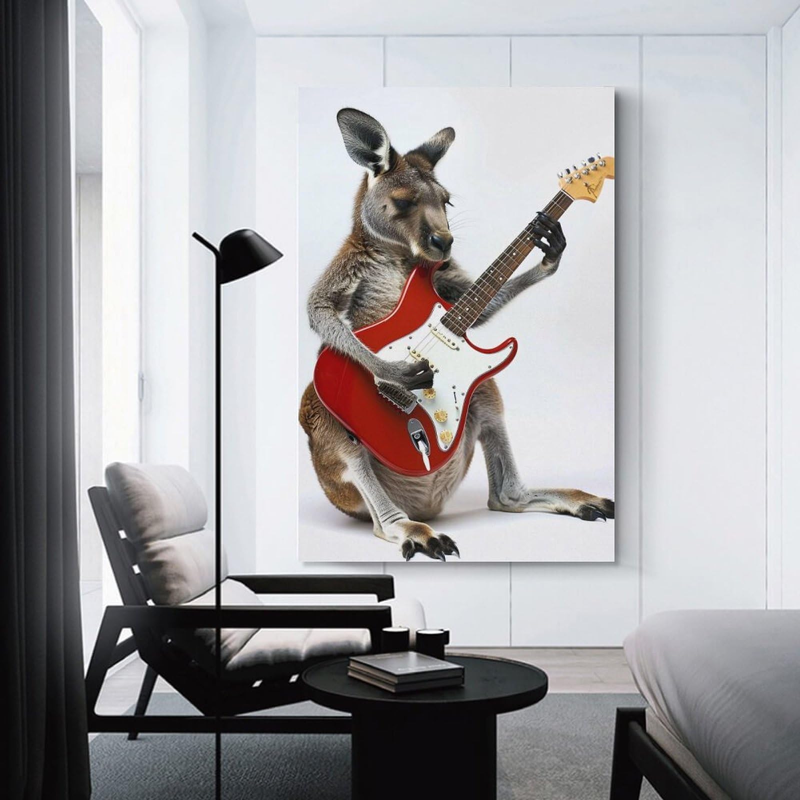 Junmoney Wall Art Print Kangaroo Guitar, 24x36inch(60x90cm), for Living Room, Bedroom Or Apartment Walls, Modern Wall Decor for Cosy Interiors