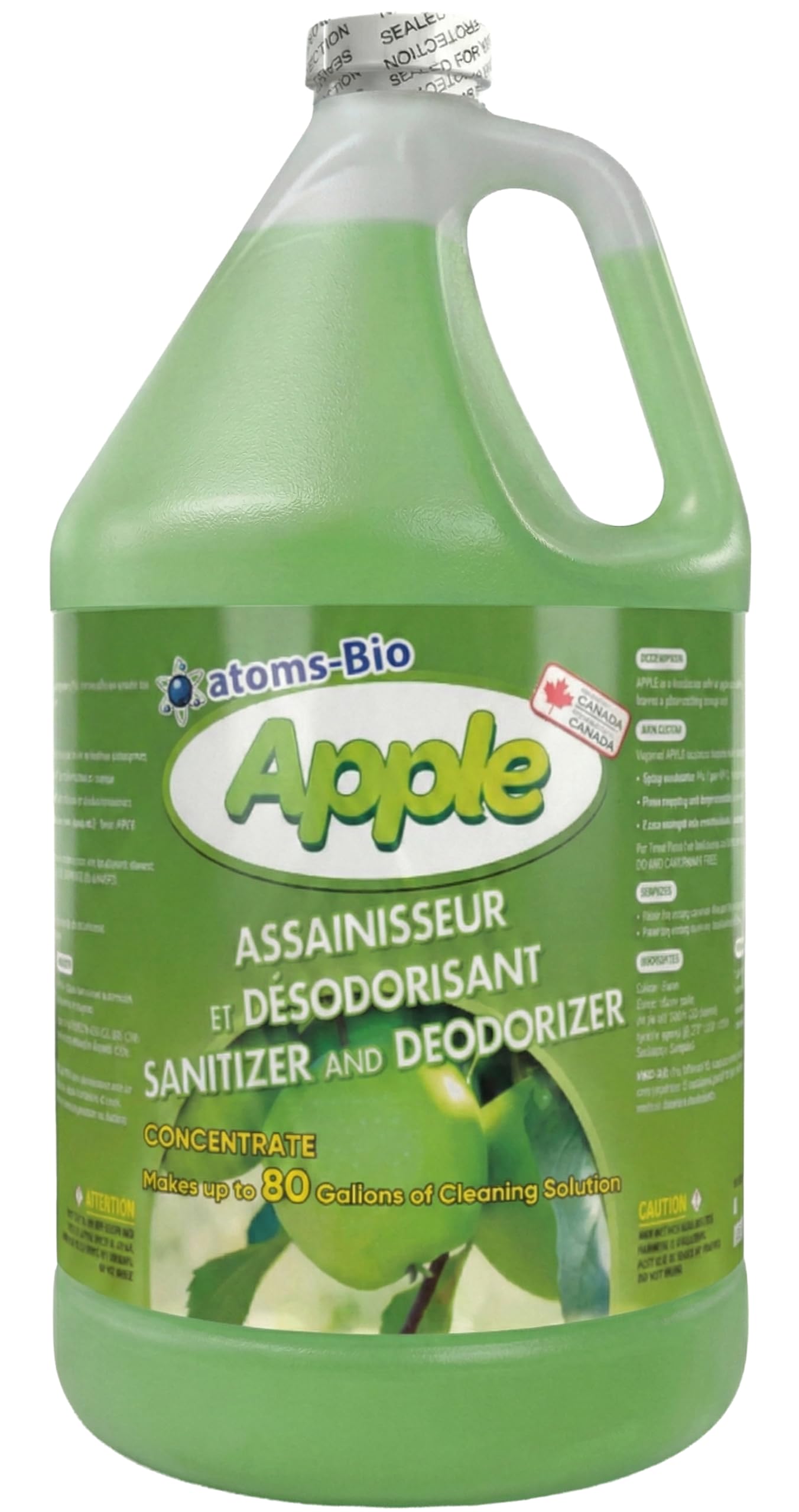 APPLE Professional Odor Eliminator – Sanitizer & Deodorizer Concentrate for Home & Commercial Use: Floors, Carpets, Bathrooms, Drains, Garbage, Gyms, Pet Odors – 3.78 L (1 Gallon) – Made in Canada