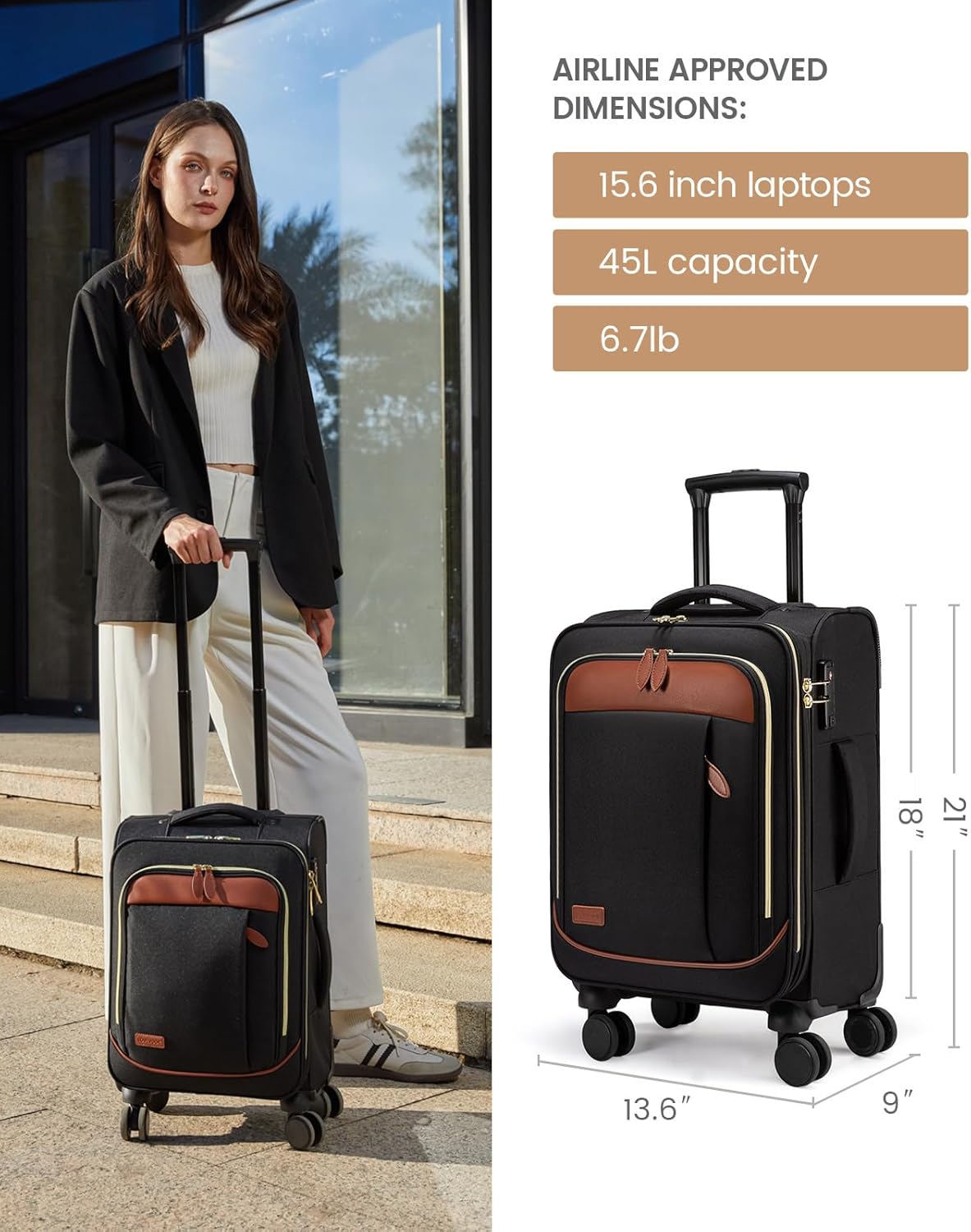 LOVEVOOK 4 Pcs Carry On Luggage 22x14x9 Airline Approved 20 Inch Underseat Carry on Suitcase for Women Men Softside Travel Luggage with Spinner Wheels and TSA Lock