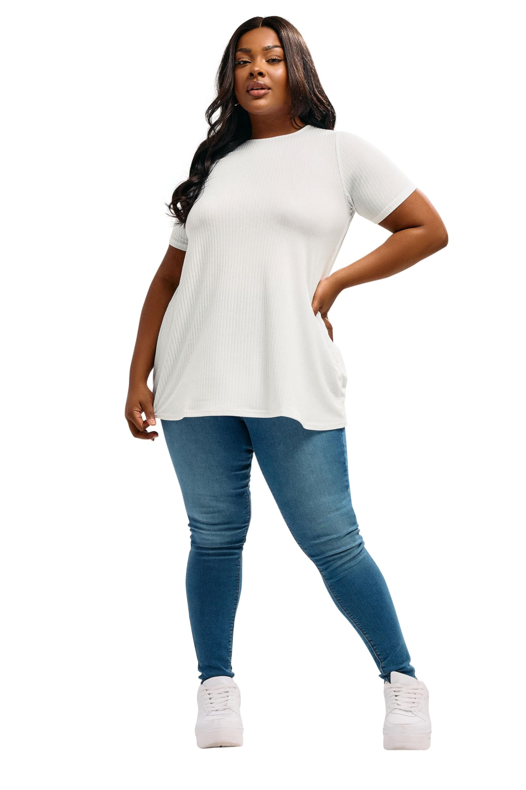 Yours Curve Ribbed Swing T-Shirt - Women's - Plus Size Curve White