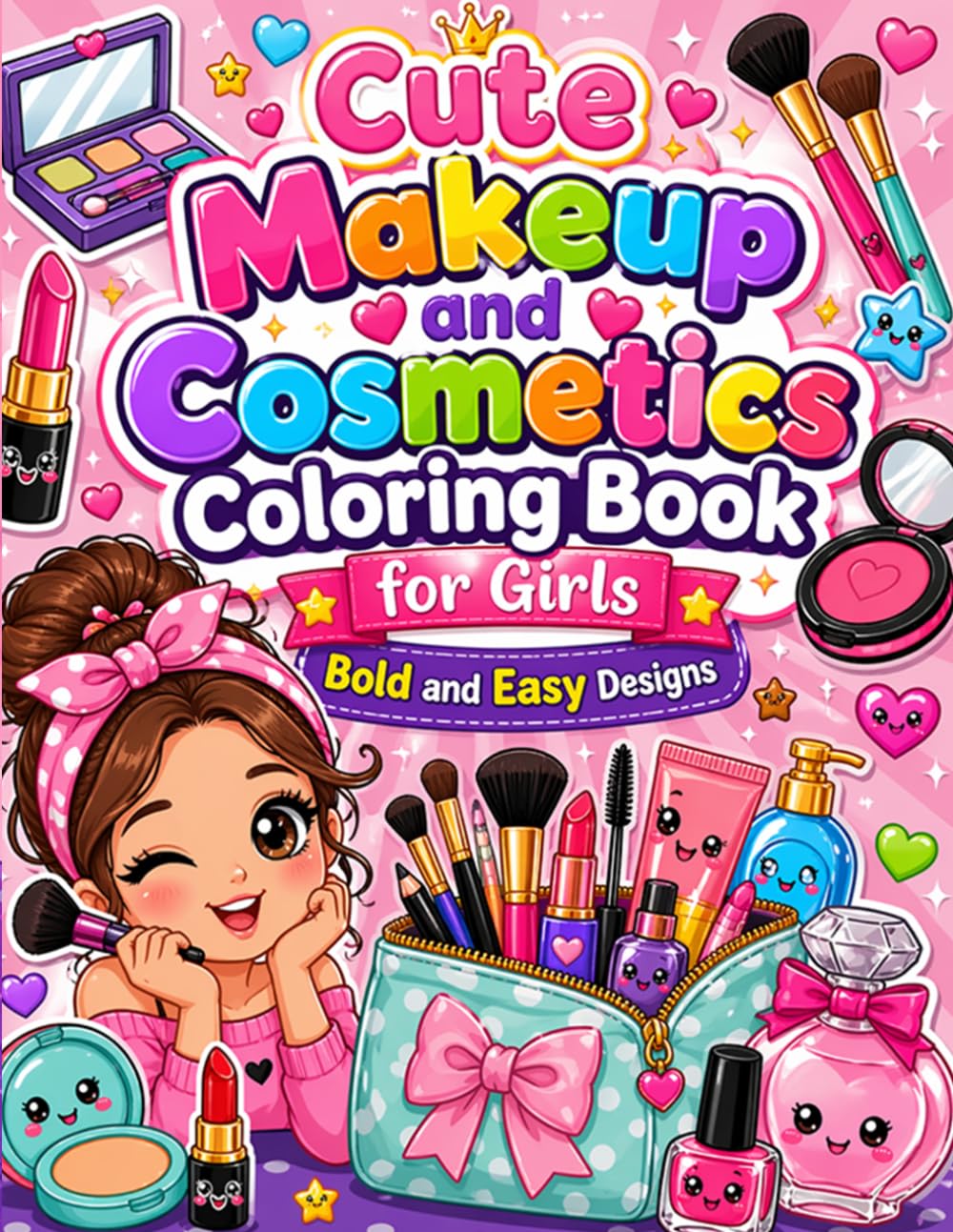 Cute Makeup and Cosmetics Coloring Book for Girls Bold and Easy Designs