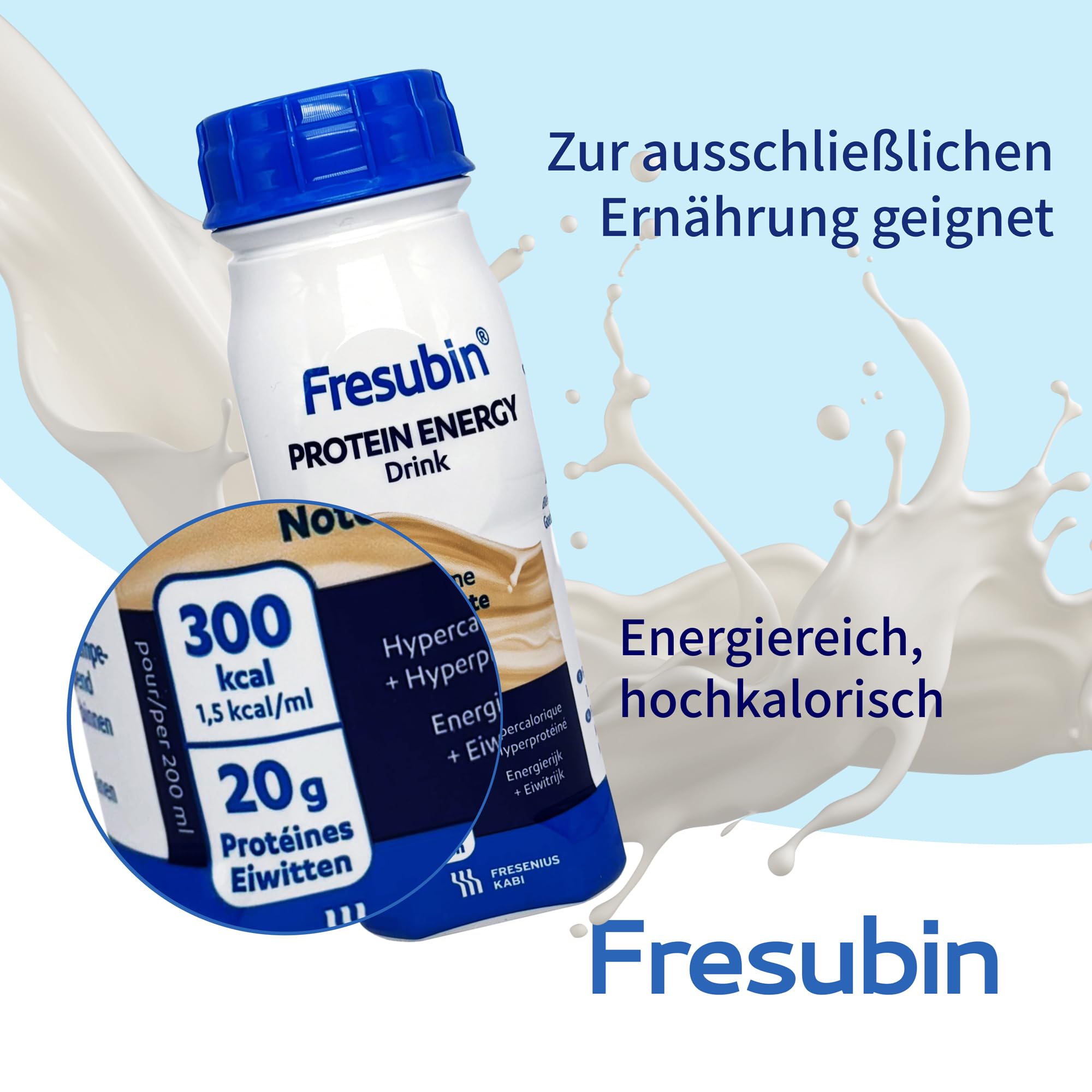 Fresubin PROTEIN ENERGY Drink Nuss 24x200ml- Hochkalorische Trinknahrung mit 20g Eiweiß von Fresenius Kabi, 300 kcal pro Flasche, glutenfrei, laktosefrei, ideal bei Mangelernährung und erhöhtem Protei