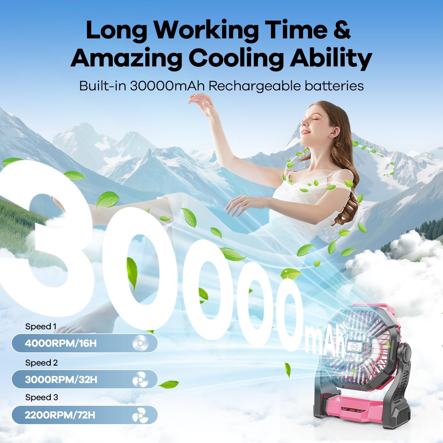 30000mAh Solar Fan with LED Lantern, 10W Solar Panel Rechargeable Battery Powered Camping Fan for Outside, 9 Inch Portable Battery Operated Hurricane Supplies for Picnic, Barbecue, Fishing, Travel - Image 3