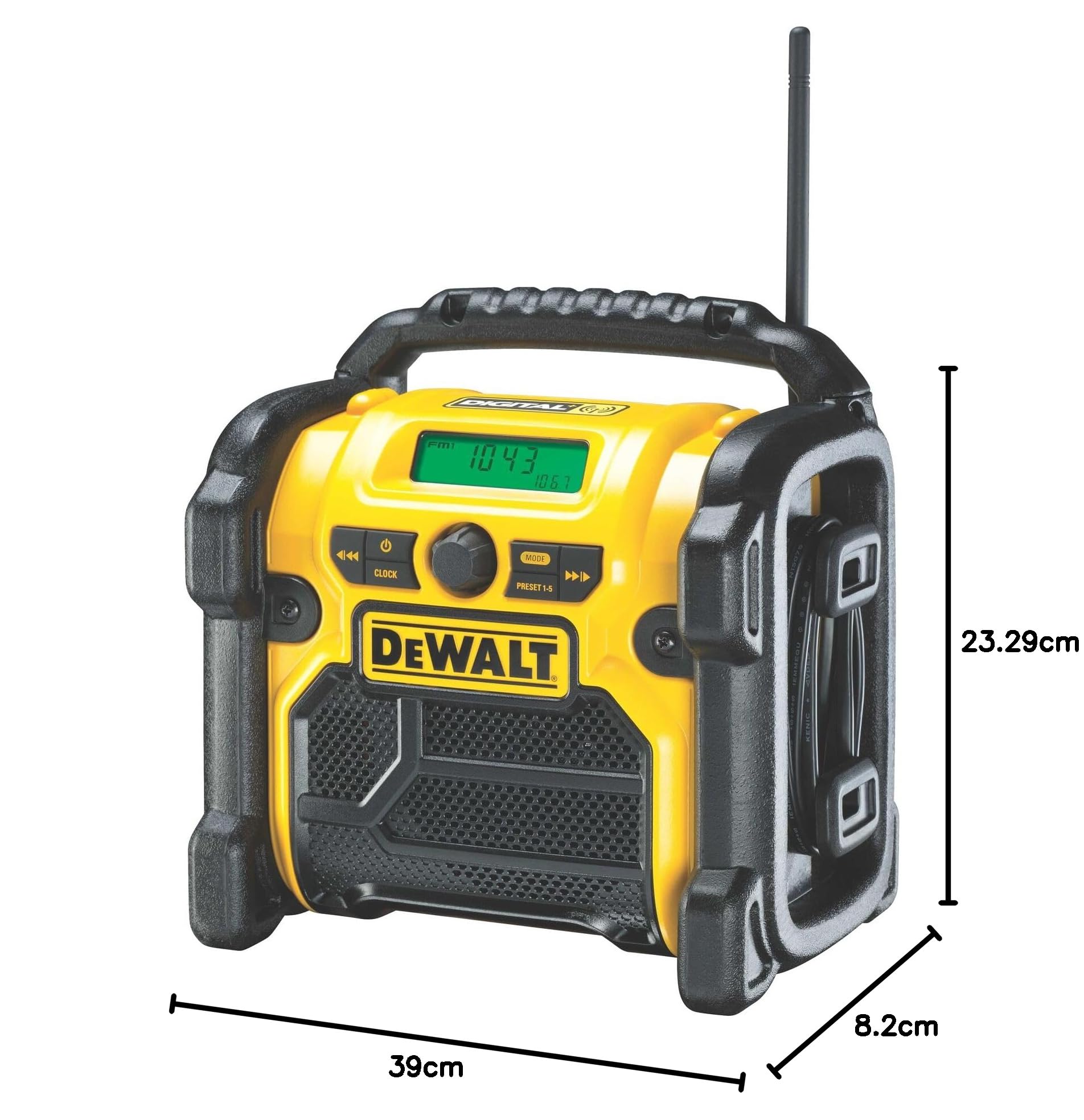 Dewalt DCR020-QW Radio Akumulatorowe/Sieciowe, 18 V, Czarny/Żółty, 8.2 x 23.3 x 39 cm