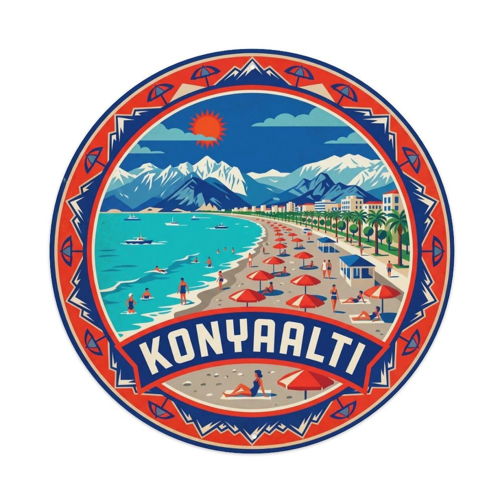 Olhnbad 8X8inch Style Antalya Konyaalti Beach Turkey Classic Graphic Metal Tin Sign