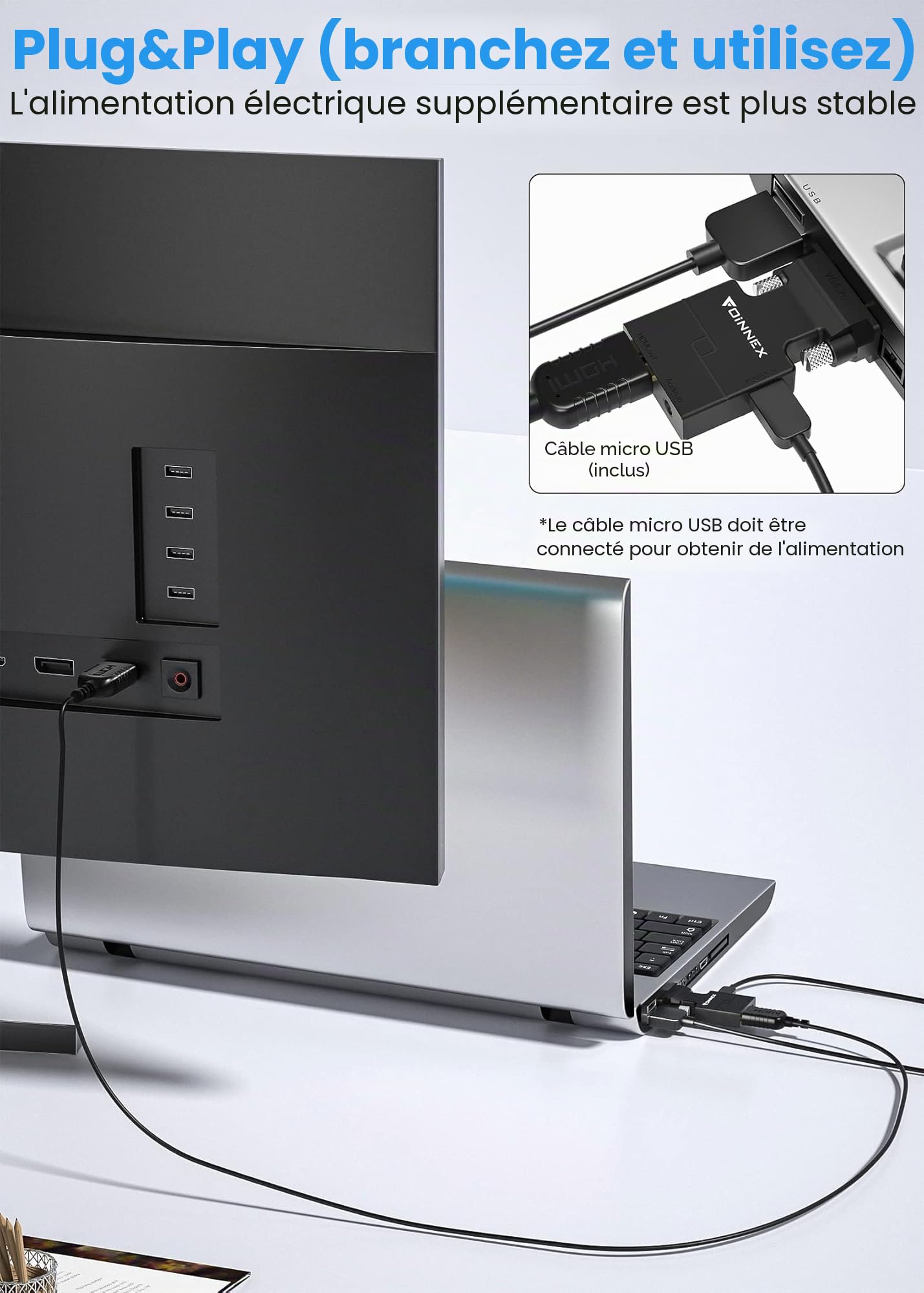 FOINNEX Adaptateur VGA vers HDMI 1080p Convertisseur Actif HDMI Femelle