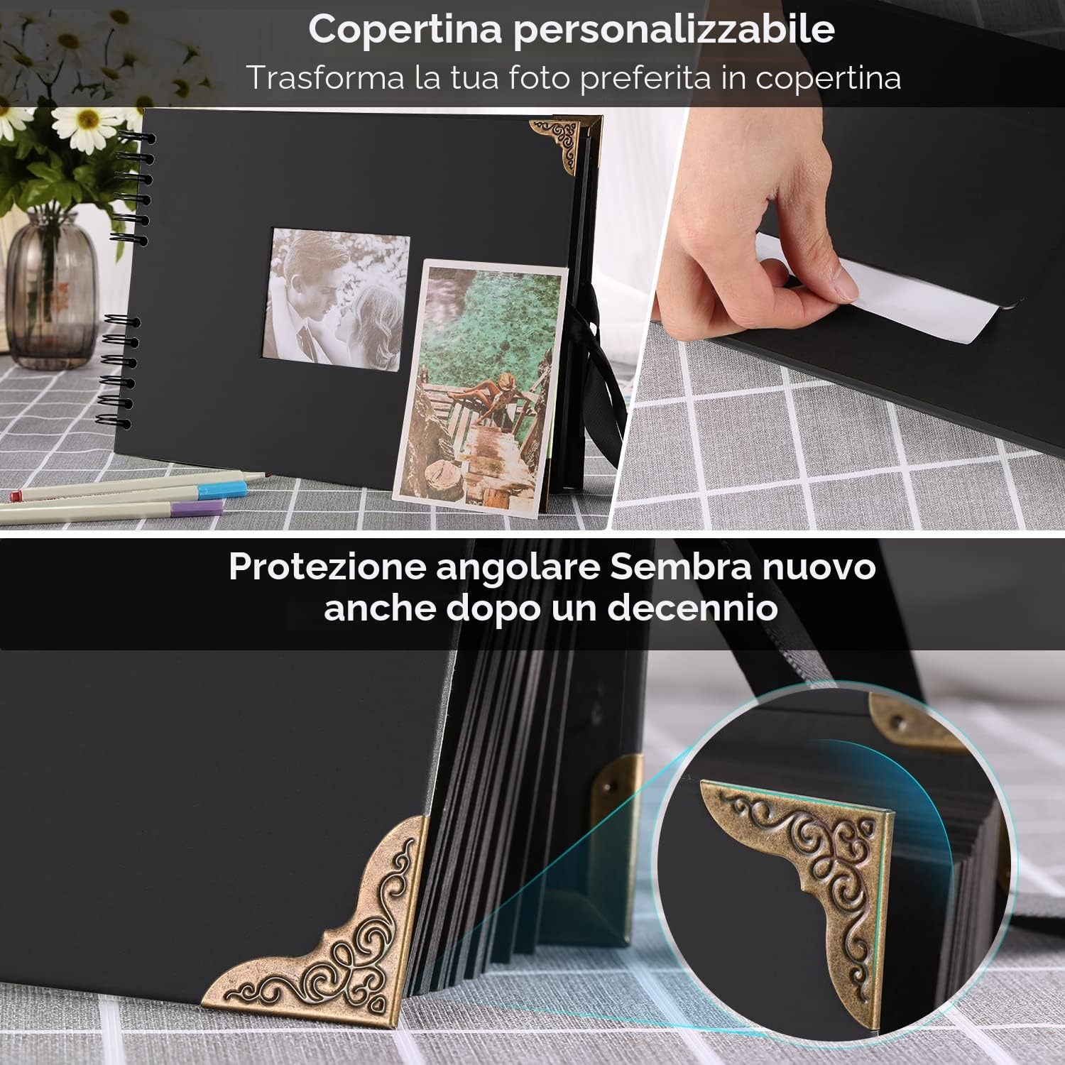 Album Fotografico Personalizzabile 29,5 X 21Cm Album Foto 80 Pagine Nero Album Fotografico Fai Da Te Con 6 Penne Metalliche, Per 160 Immagini, Libro Degli Ospiti Per Compleanni e Matrimoni (Nero)