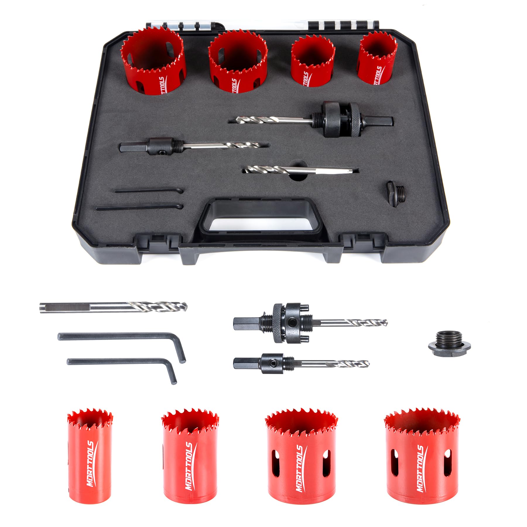 Kit per sega a tazza M42, 11 pezzi, set di seghe a tazza bimetalliche al cobalto all'8%, con frese a tazza HSS da 32-54 mm, profondità 5,1 cm, per legno, plastica, cartongesso, lamiera e