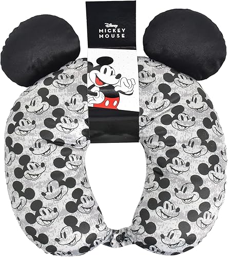 Miniatura 3 de FUL Disney Mickey Mouse Almohada de viaje para el cuello para avión, coche y oficina, cómoda y transpirable, color gris con orejas 3D