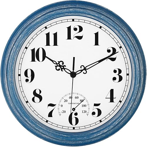 Miniatura 14 de zyzamay reloj de pared vintage verde para interior/exterior de 16 pulgadas con termómetro y higrómetro y resistente al agua, números grandes y 16''