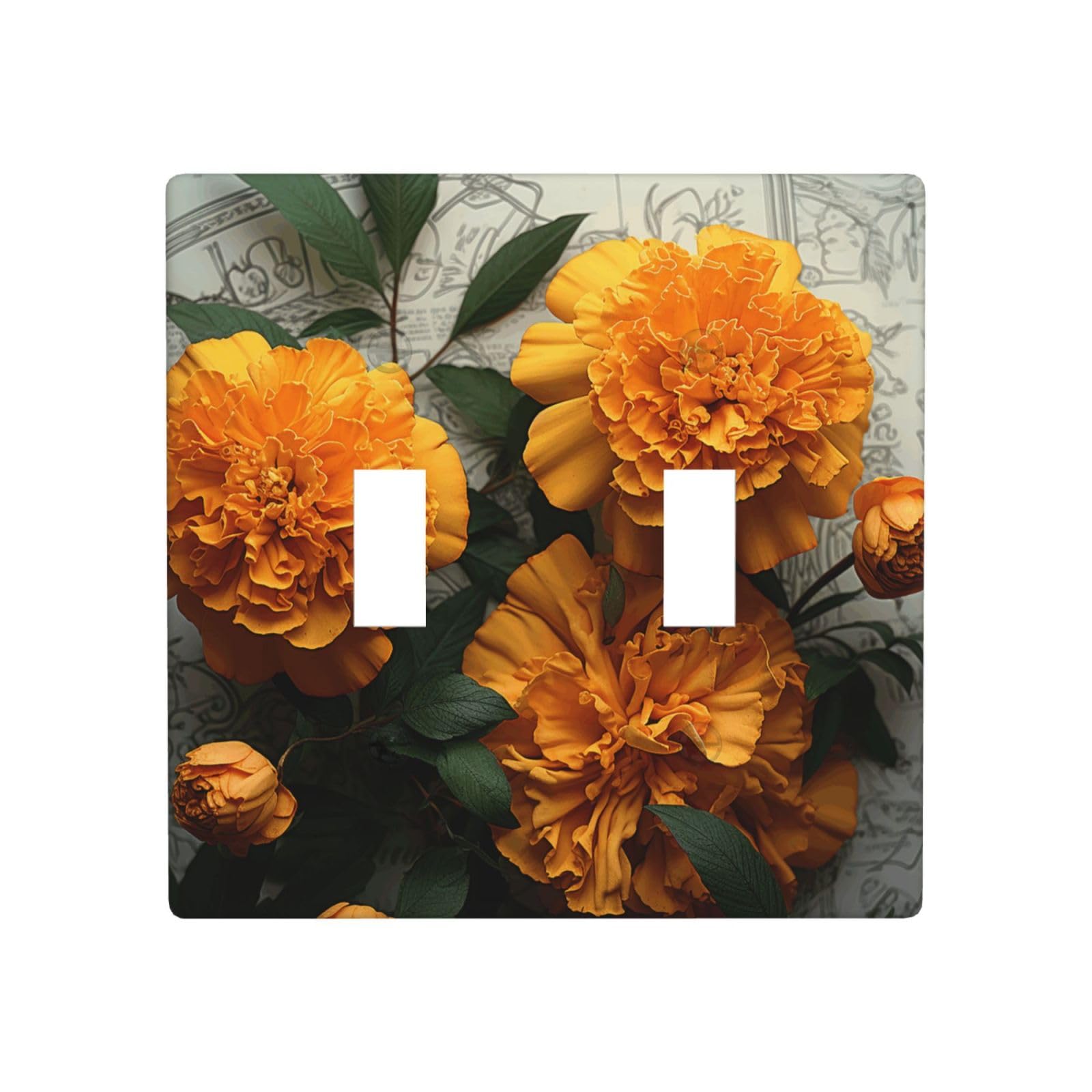 Aceprints Marigold 2 Gang Double Toggle Wall Plates, Unbreakable Decorative Duplex Light Switch Plate Covers Electrical Switchplate Cover Faceplate For Bathroom Kitchen Decor