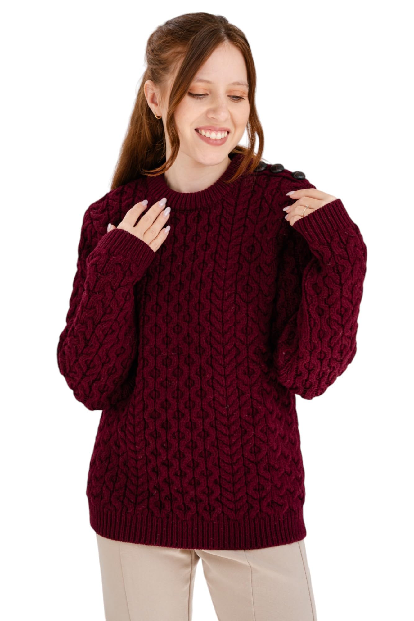 SAOL Maglia da donna 100% lana merino con bottoni laterali