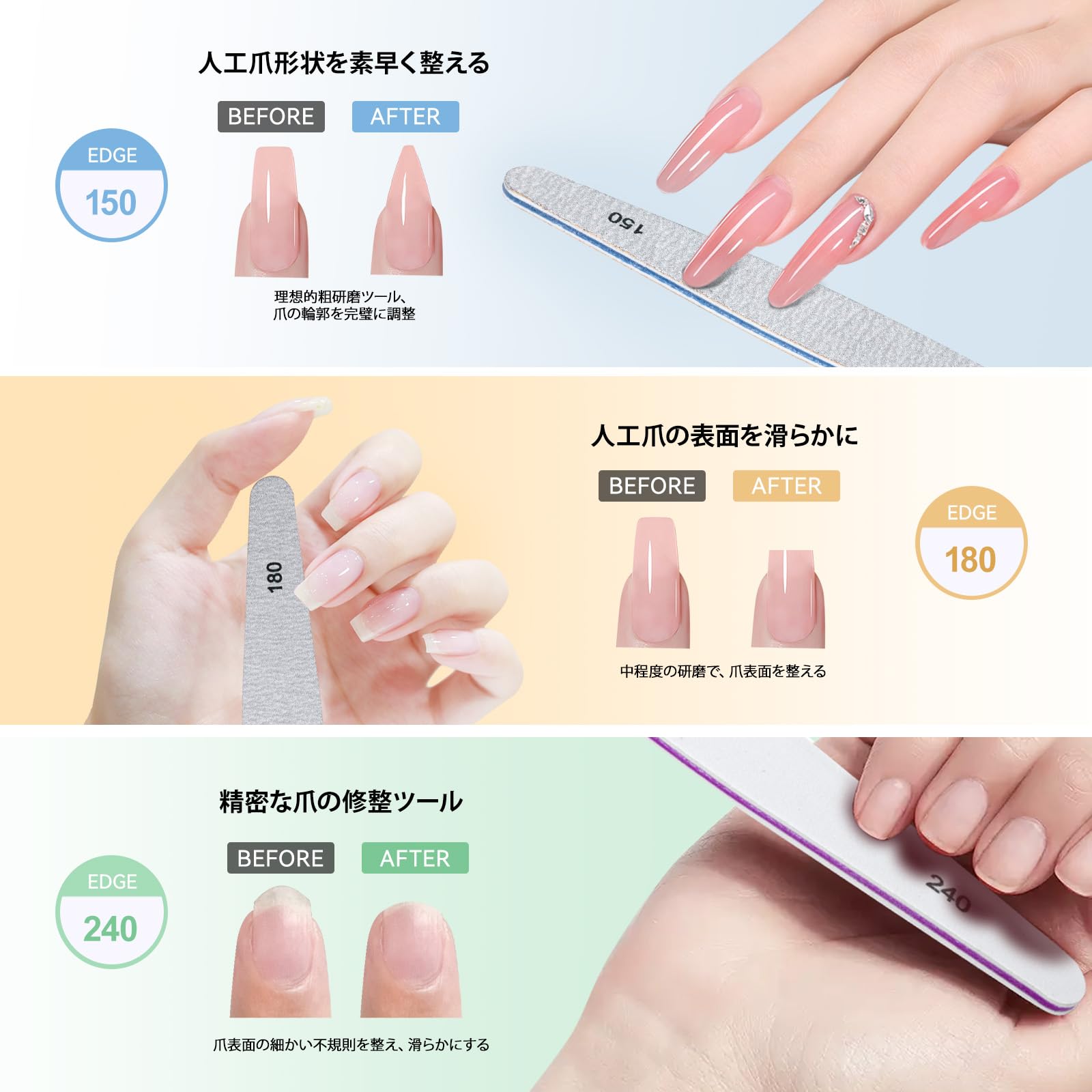 Amazon.co.jp: Liruvana ネイルファイル 爪やすり 6本セット 150/180