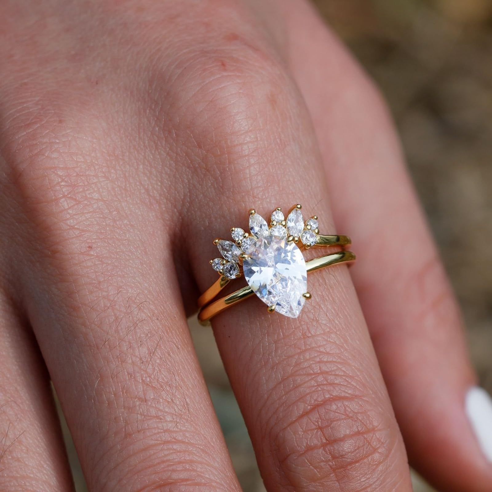 Anillo de oro para mujer, oro blanco, 2 unidades con moissanite de 2 quilates, anillo de boda, apilable, oro real