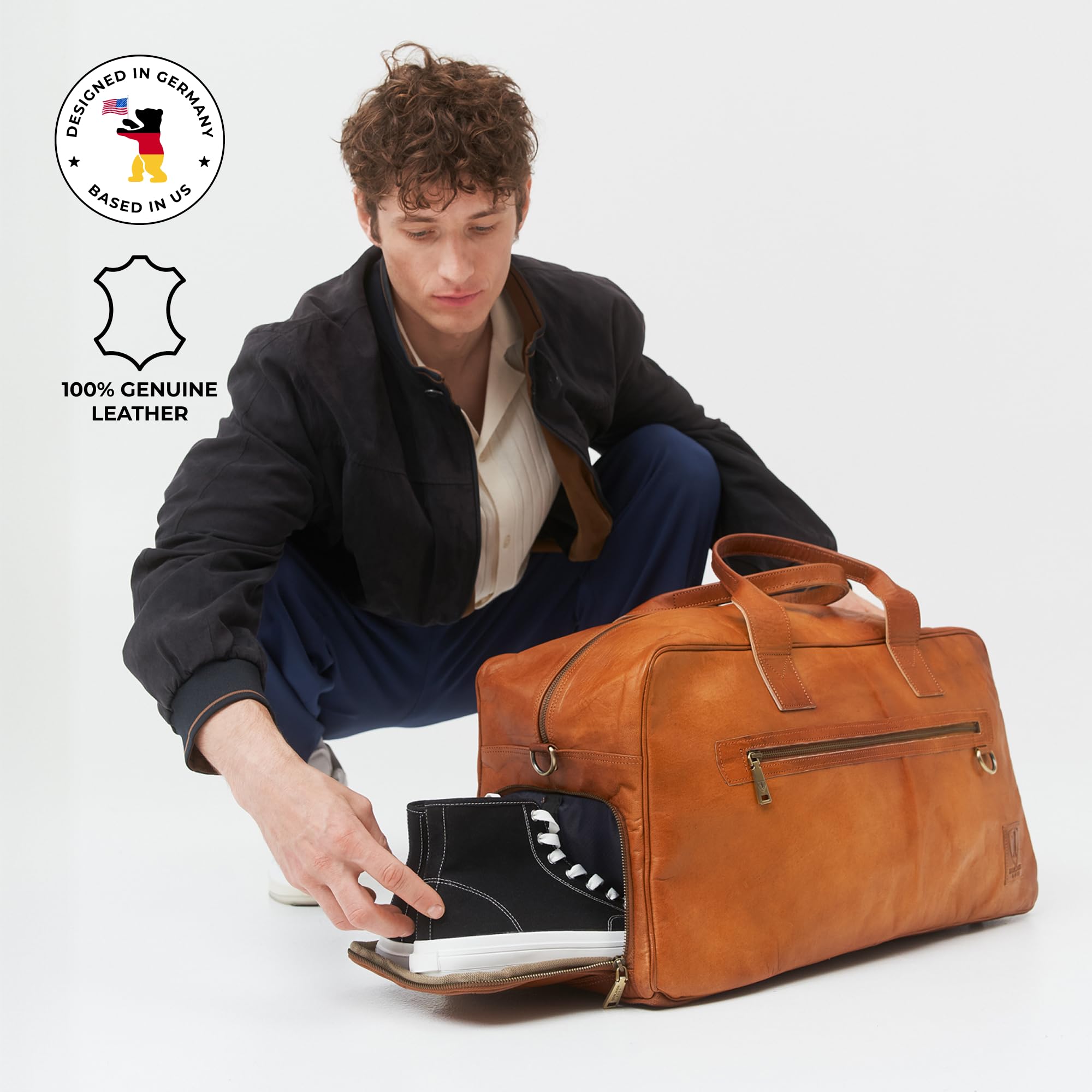 Berliner Bags Borsone vintage in vera pelle per uomo Austin XL- marrone