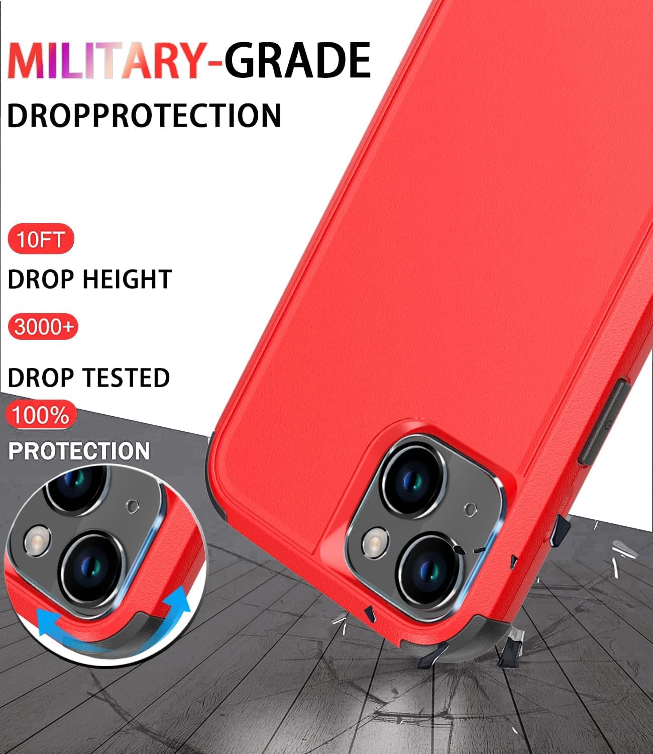 Diverbox for iPhone 14 Case [Shockproof] [Dropproof] [Tempered Glass Screen + Camera Lens Protector],Heavy Duty Protection Phone Case Cover for Apple iPhone 14 (Red-3in1) - Image 2