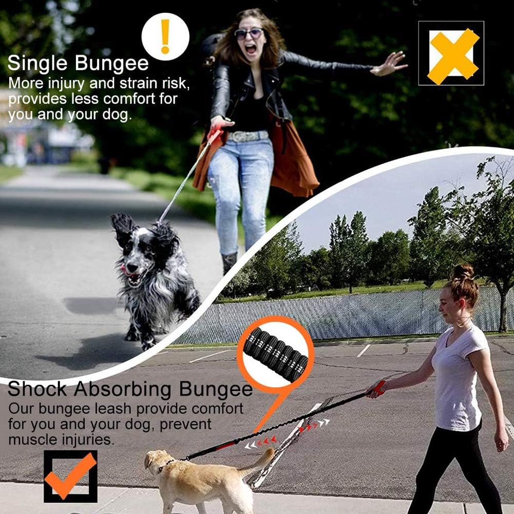 Dog Leash Bungee Double Handle,Shock Absorbing Reflective Elastic Bungee Lead Soft Double Padded 2 Handles for Traffic Safety Control Training, Perfect for Medium to Large Dogs