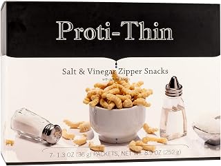 Proti-Thin High Protein Salt & Vinegar Zipper Snacks, 15g Protein, Low Calorie, Low Fat, Low Sugar, Gluten Free, Aspartame Free, Ideal Protein Compatible, Crunchy Diet Snack, 7 Count Box