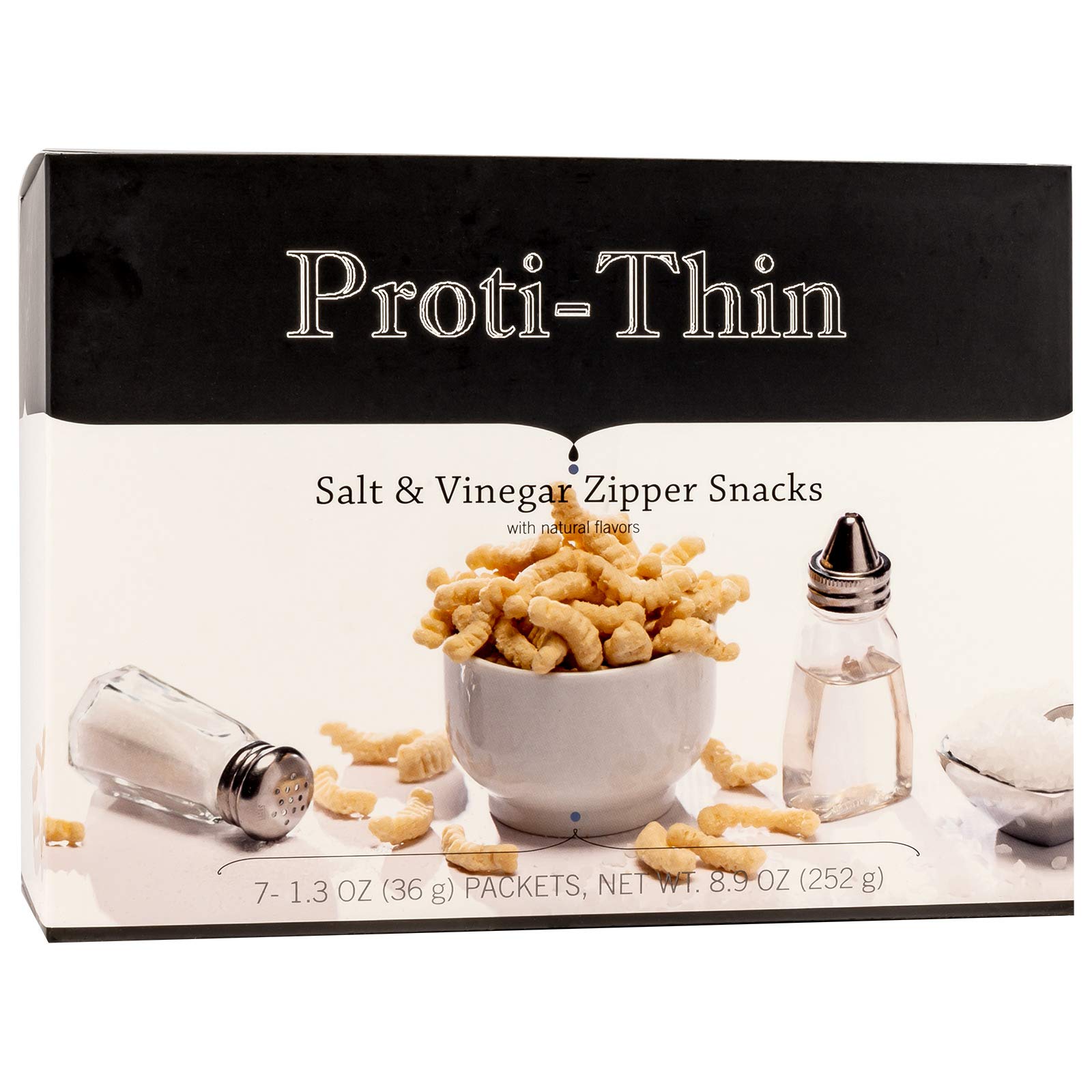 Proti-Thin High Protein Salt & Vinegar Zipper Snacks, Crunchy Bites for Healthy Diet,15g Protein, Low Calorie, Low Fat, Low Sugar Gluten-Free, 1 Pack of 7 Servings