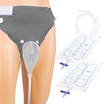 Urine Collection Bag Reusable Wearable Silicone Urine Drainage Device with 2 Bag Systems Elderly Men, Grey