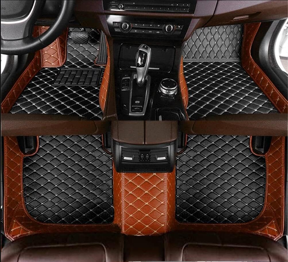 Custom Fit Car Floor Mats for Most Cars, Full Coverage All-Weather XPE Leather car Mats, Anti-Slip Waterproof Automotive Interior Accessories (3D Light Brown Black)