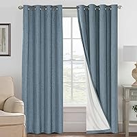 H.VERSAILTEX Stone Blue Linen Look Blackout Curtains 96 Inch Long 100% Blackout Thermal Insulated 2 Panels Anti-Rust Grommets Energy Saving