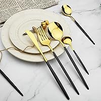 Vista 8 de Vajilla de 36 piezas de cubiertos de acero inoxidable 18/0 pulidos con espejo pulido con mango negro, juego de cubiertos de acero inoxidable 18/0