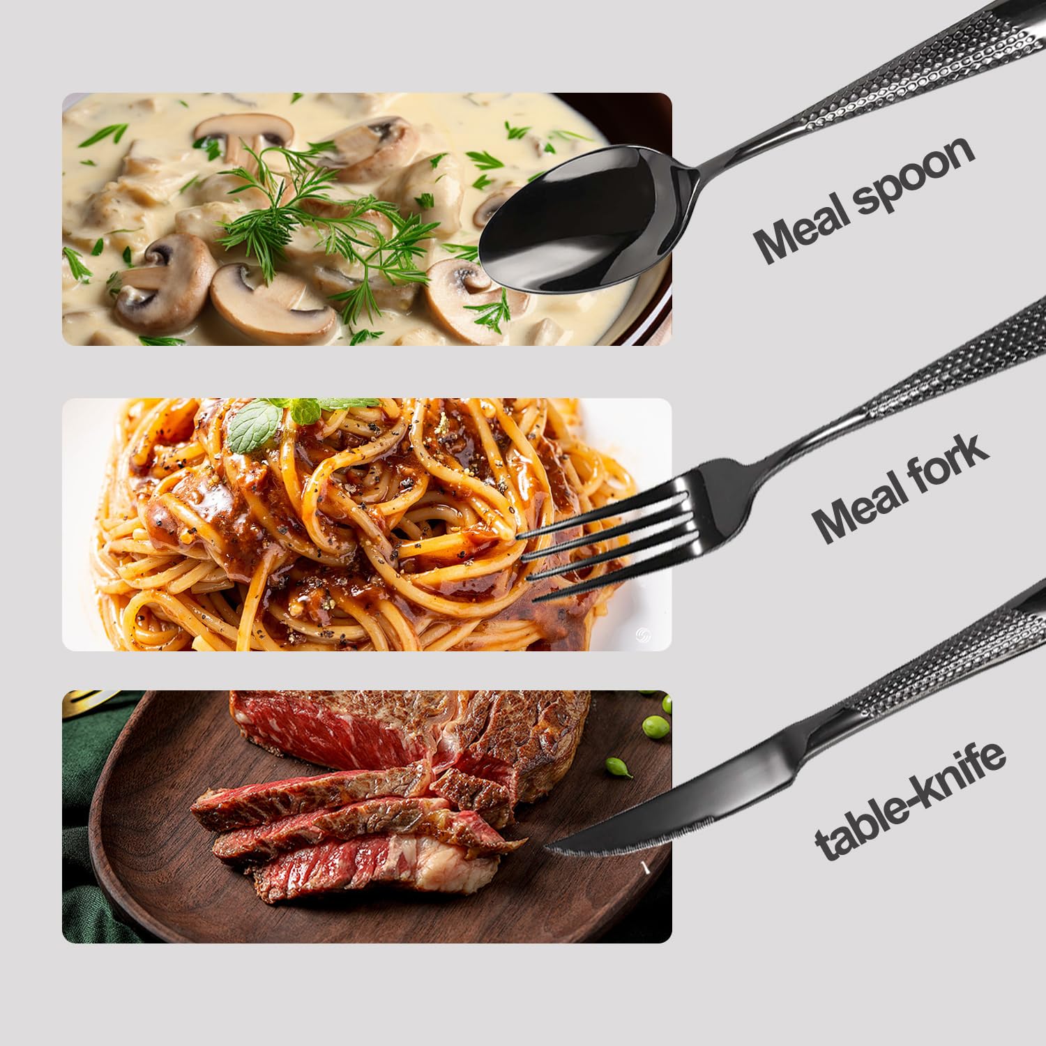 VIQWYIC Juego de cubiertos de 24 piezas, cubiertos martillados, cuchillo de acero inoxidable, tenedor, cuchara, juego de cubiertos para 6 personas, modernos cubiertos de plata para