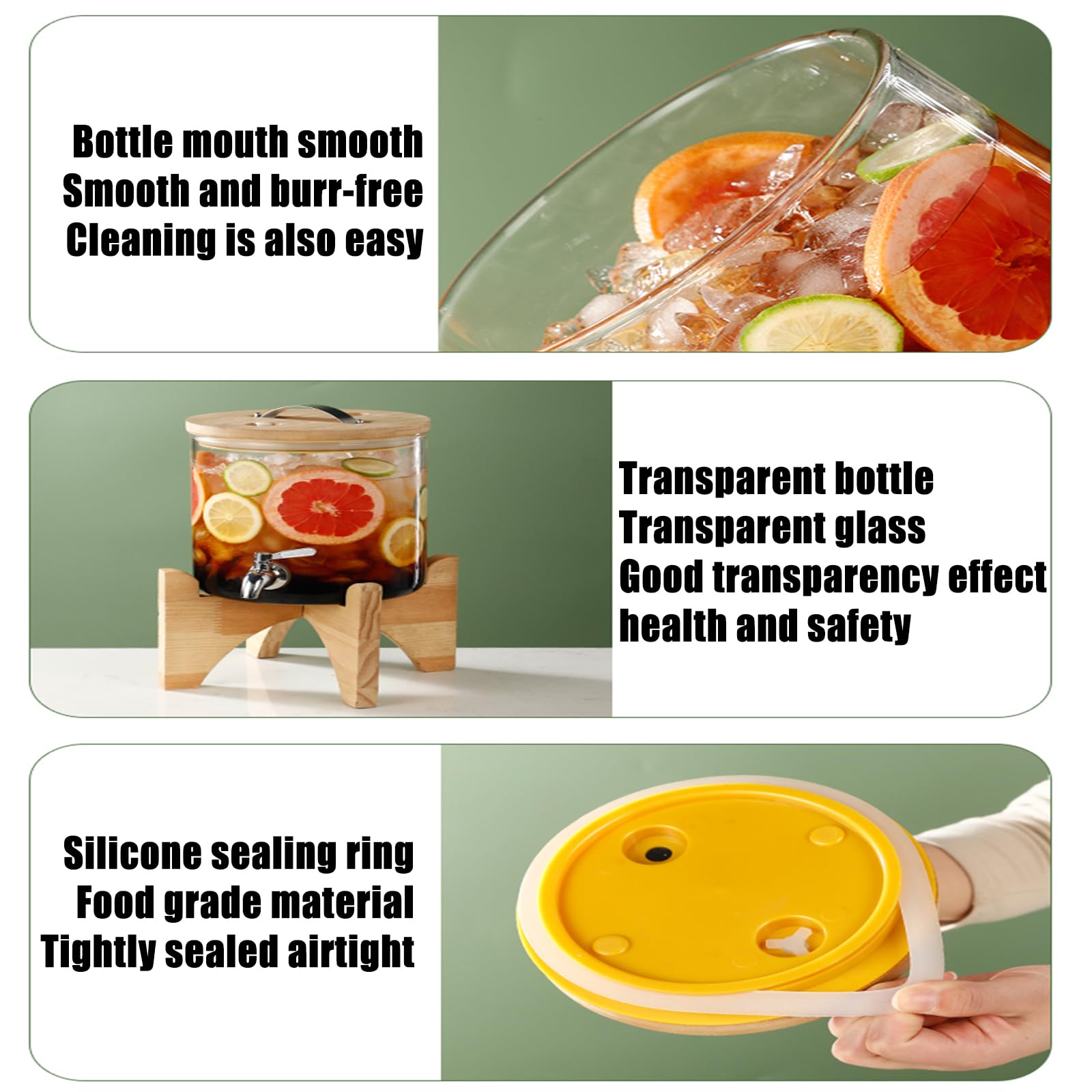 Distributeur De Boissons en Verre avec Support Et Couvercle, Infuseur à Fruits Et Cylindre à Glace 5 L, 7,5 L, 10 L, 15 L pour Boissons Chaudes Ou Froides, Eau Glacée,7.5L