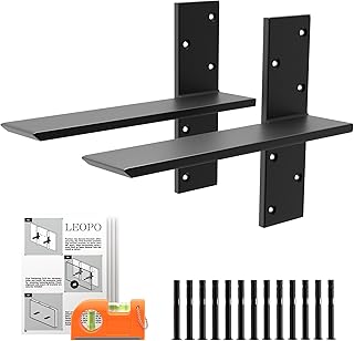LEOPO 12" Lx2.5 W 2 Pack Free Hanging T Shelf Bracket, 3/8" Thick Countertop Support Brackets, Heavy Duty Knee Wall Hidden Floating Countertop Bracket for Cabinets, washbasin, Bench Seats, Vanities