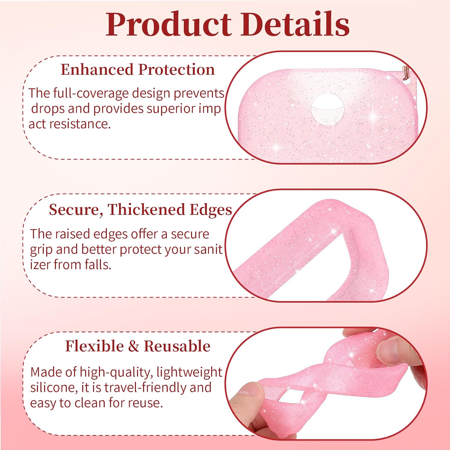Silicone Case Compatible with Touchland:Hand Sanitizer Spray Fit for Mist 1 fl oz,2PCS Silicone Protective Case Holder with Keychain (Glitter Pink + Glitter Green)