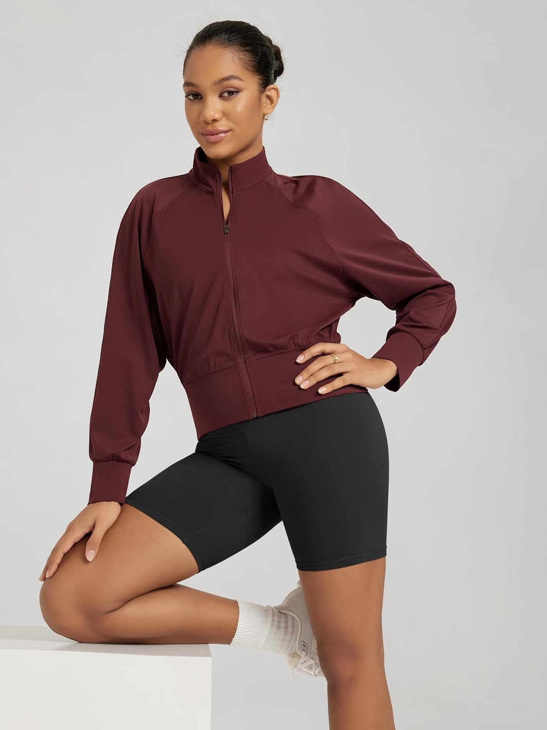 ODODOS Women's Full Zip Workout Jacket Cloud Feeling Stand Collar Long Sleeve Lightweight Athletic Yoga Tops - Image 2