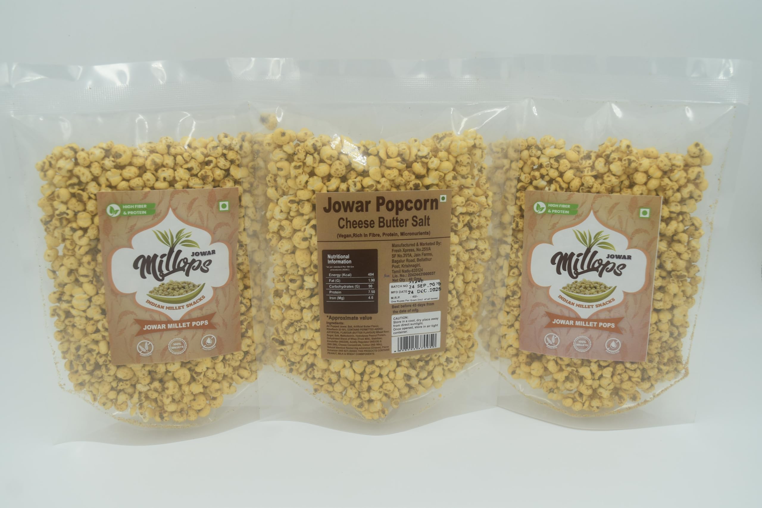 Millops Jowar Popcorn| Cheese Butter Salt Flavored|Healthy snacks|40g pack of 10pcs|Jowar Lahi |Jowar Dhani|Jolada Aralu |Diabeties friendly|-image-7