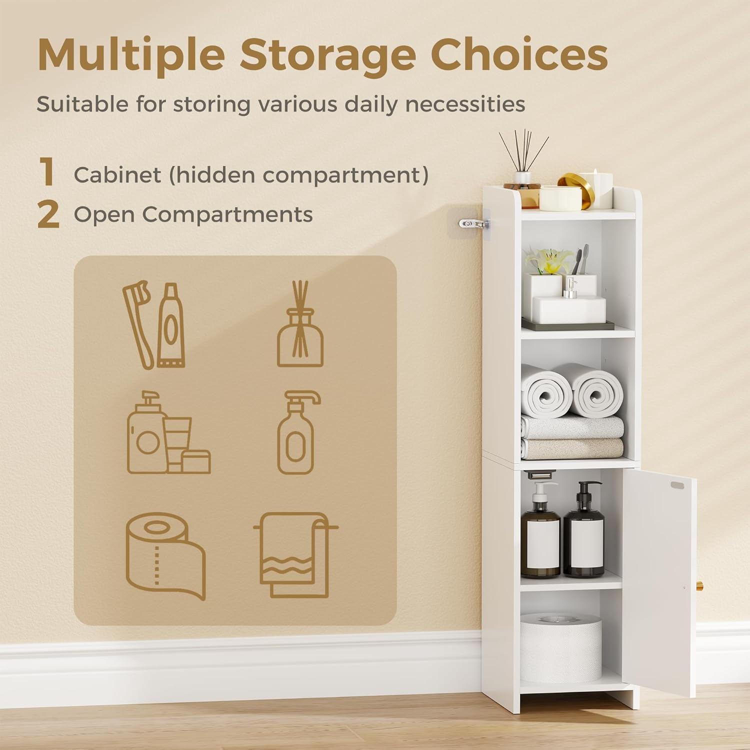 BEWISHOME Bathroom Storage Cabinet, Small Storage Cabinet with Two Adjustable Shelves, Narrow Storage for Small Spaces, White, 7.9" D x 7.9" W x 31.5" H, YYG06W