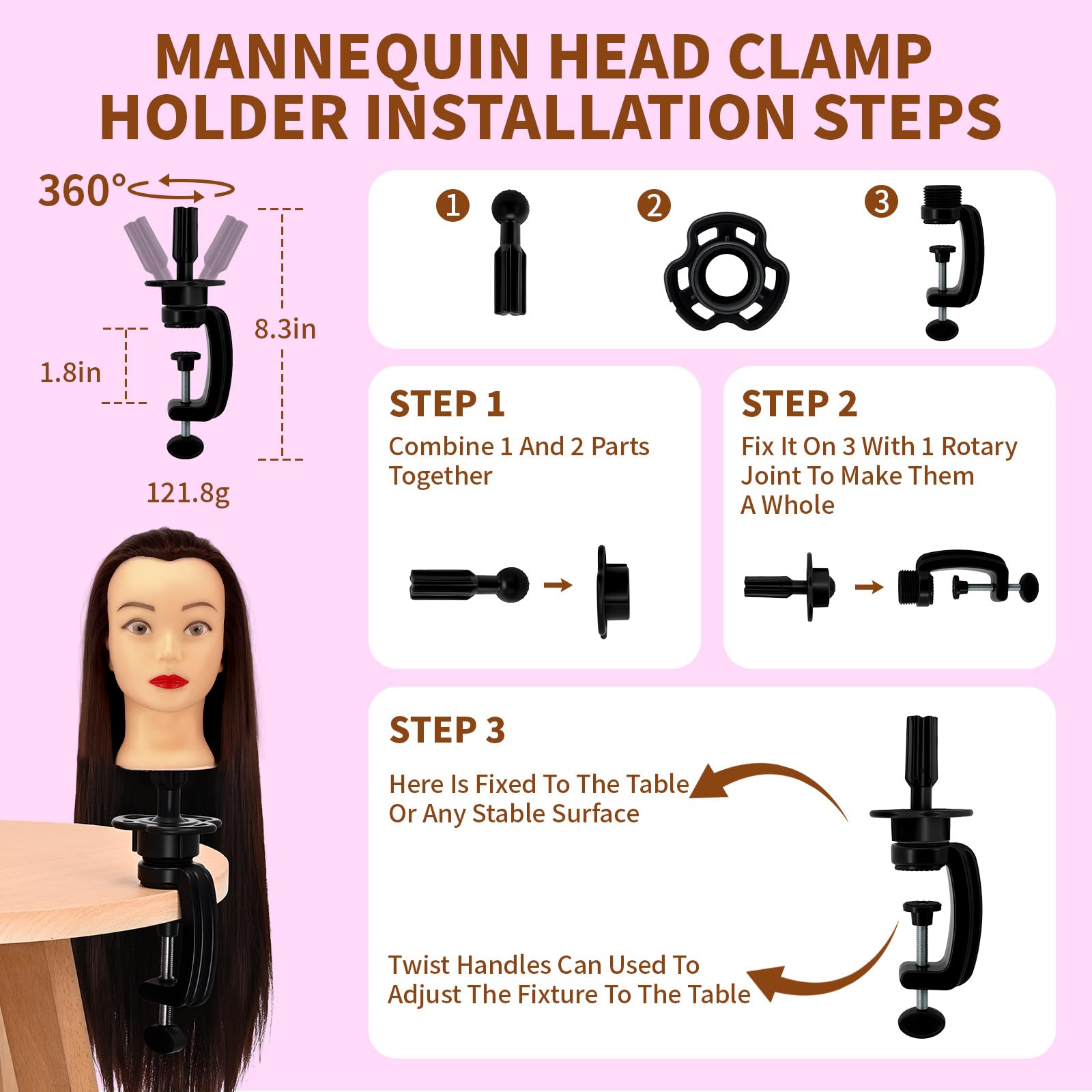 Presilkee 28" Cosmetology Mannequin Head With Hair - Doll Head For Hair Styling, Drak Brown - Image 4