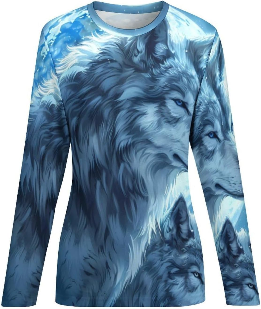 Wolf And Full Moon Women's Pajama Top Sleepwear Pajamas Sleep T-Shirt Long Sleeve Shirt Crewneck Tee