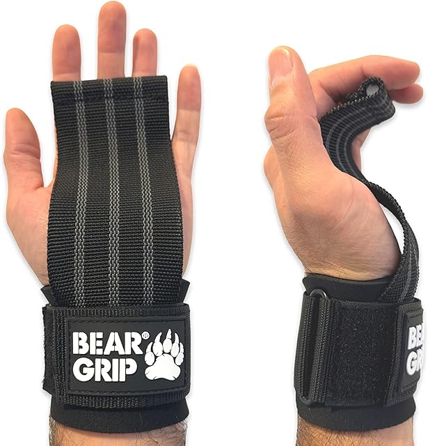 BEAR GRIP - Nylon Multi Grip Straps/Hooks, Premium weight lifting Straps with Metal bar wrap Lock