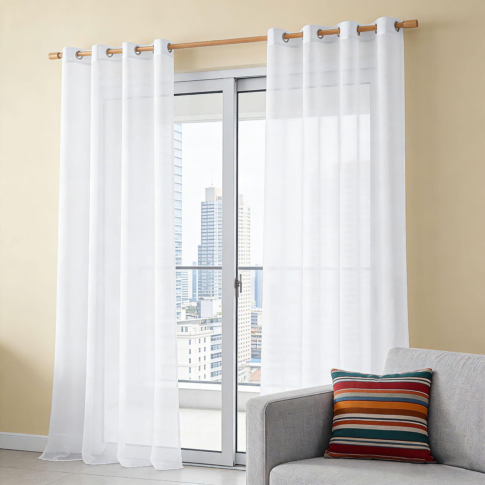 GUOJUN Voile Vorhang 215 x 295 cm Weihnachten Dekoration, mit Ösen Transparente Gardine aus Voile für Schlafzimmer Wohnzimmer, Weiß