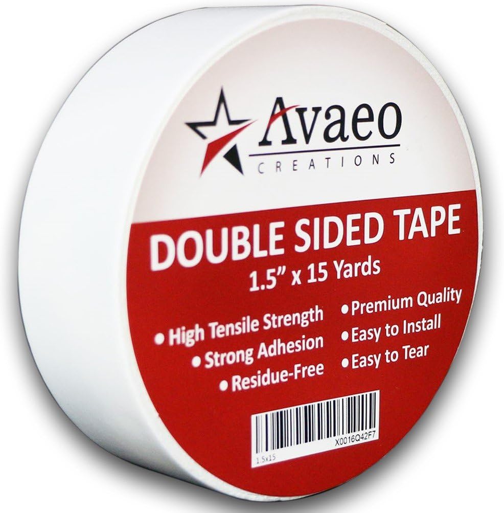 Avaeo Creations Double Sided Tape Heavy Duty-1.5" x 15 Yards-Indoor/Outdoor-White-No Residue-Easy to Install Removes w/o Damage