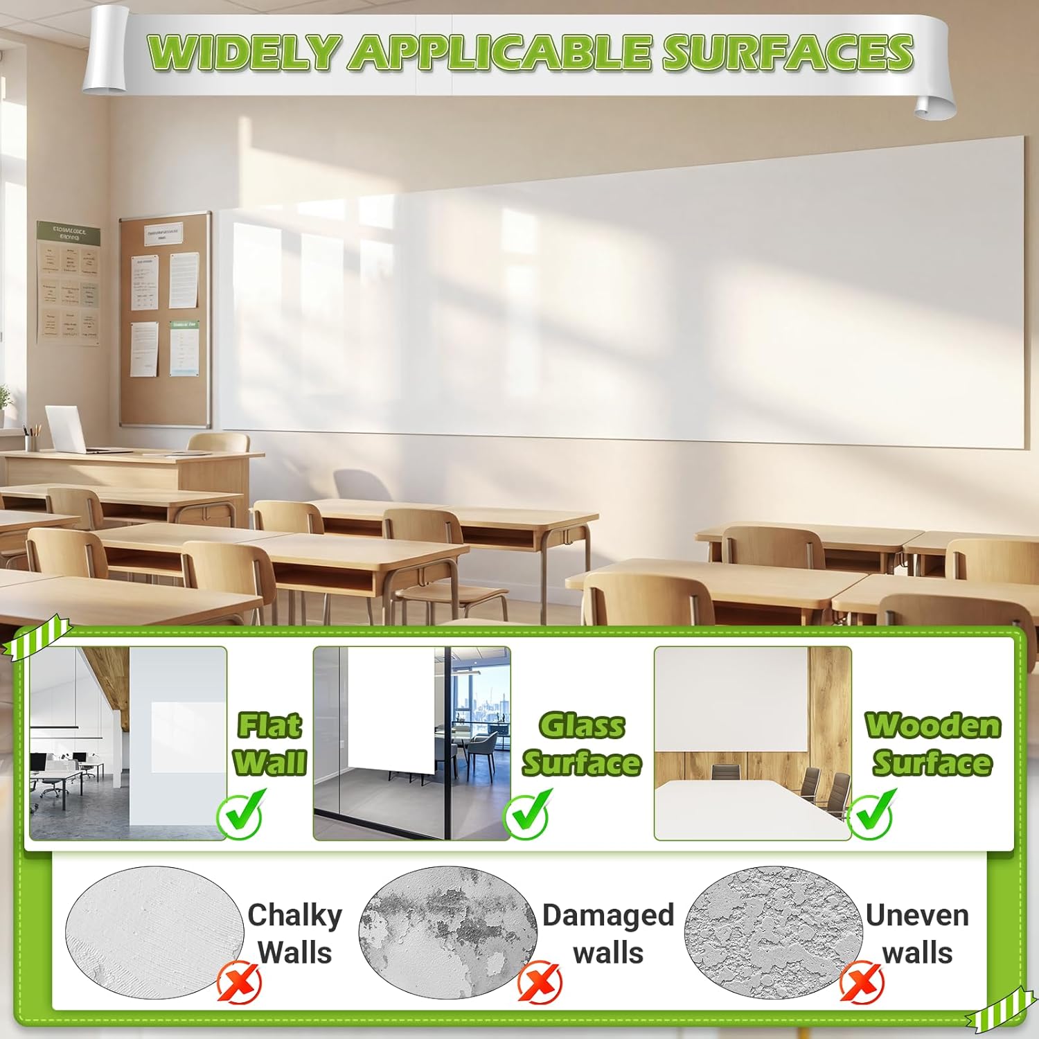 AFMAT Whiteboard Sticker for Wall, 1.44x11ft White Board Paper, Super Sticky Dry Erase Wallpaper, Peel and Stick Dry Erase Board with 4 Markers, No Ghosting Whiteboard Paper for Home Office Classroom