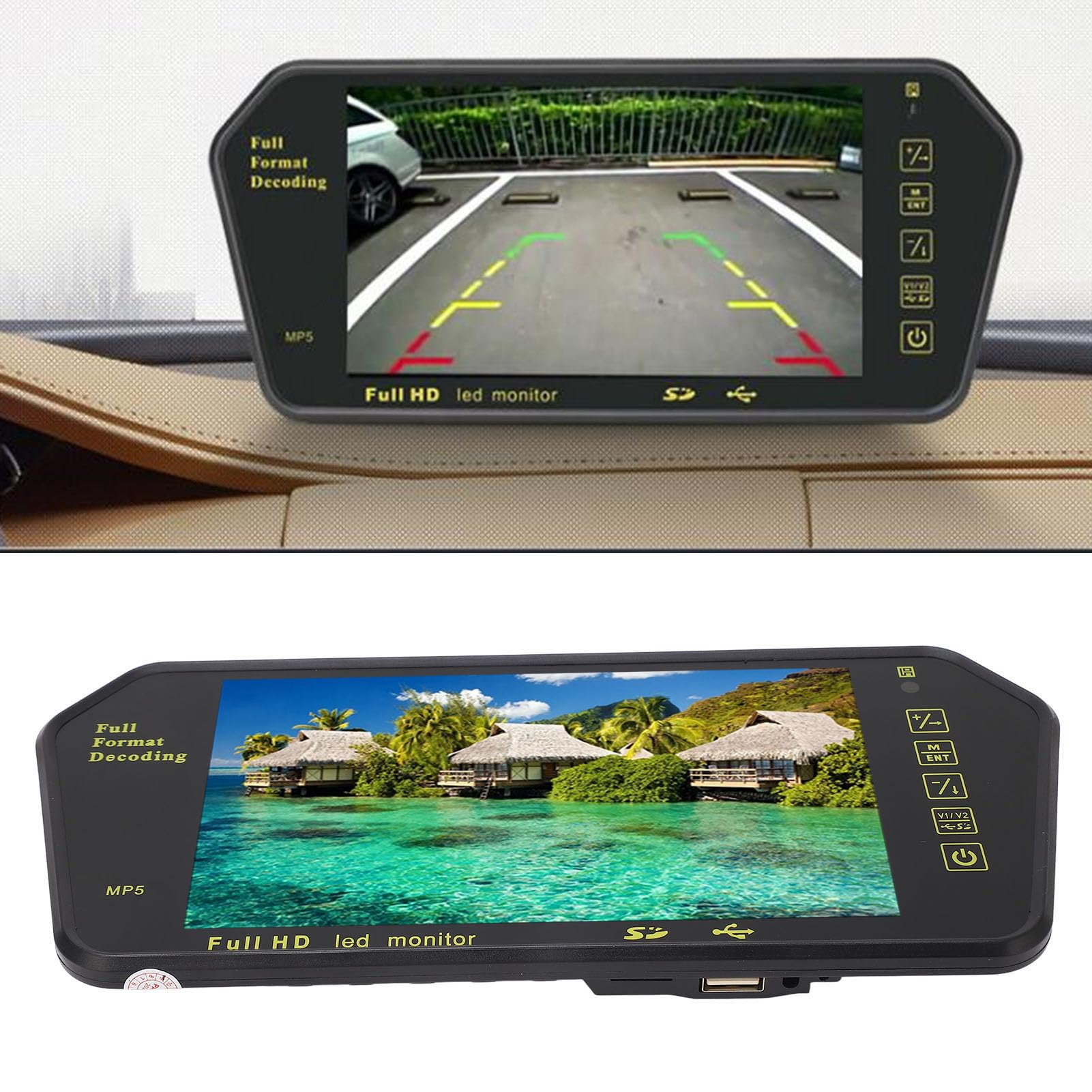 Telecamera per Specchietto Retrovisore, Dash Cam a Specchio 7 Pollici con Fotocamera a 4 LED, Telecamera Posteriore 1080P per Auto, Telecamera di Backup Impermeabile (Senza