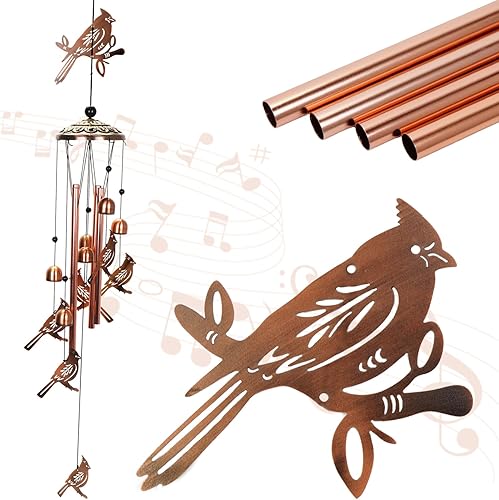 Campanillas de viento de animales de tono cobre para exteriores/interiores - Diseños de cardenal - Jardín, patio, yard, decoración del hogar, para