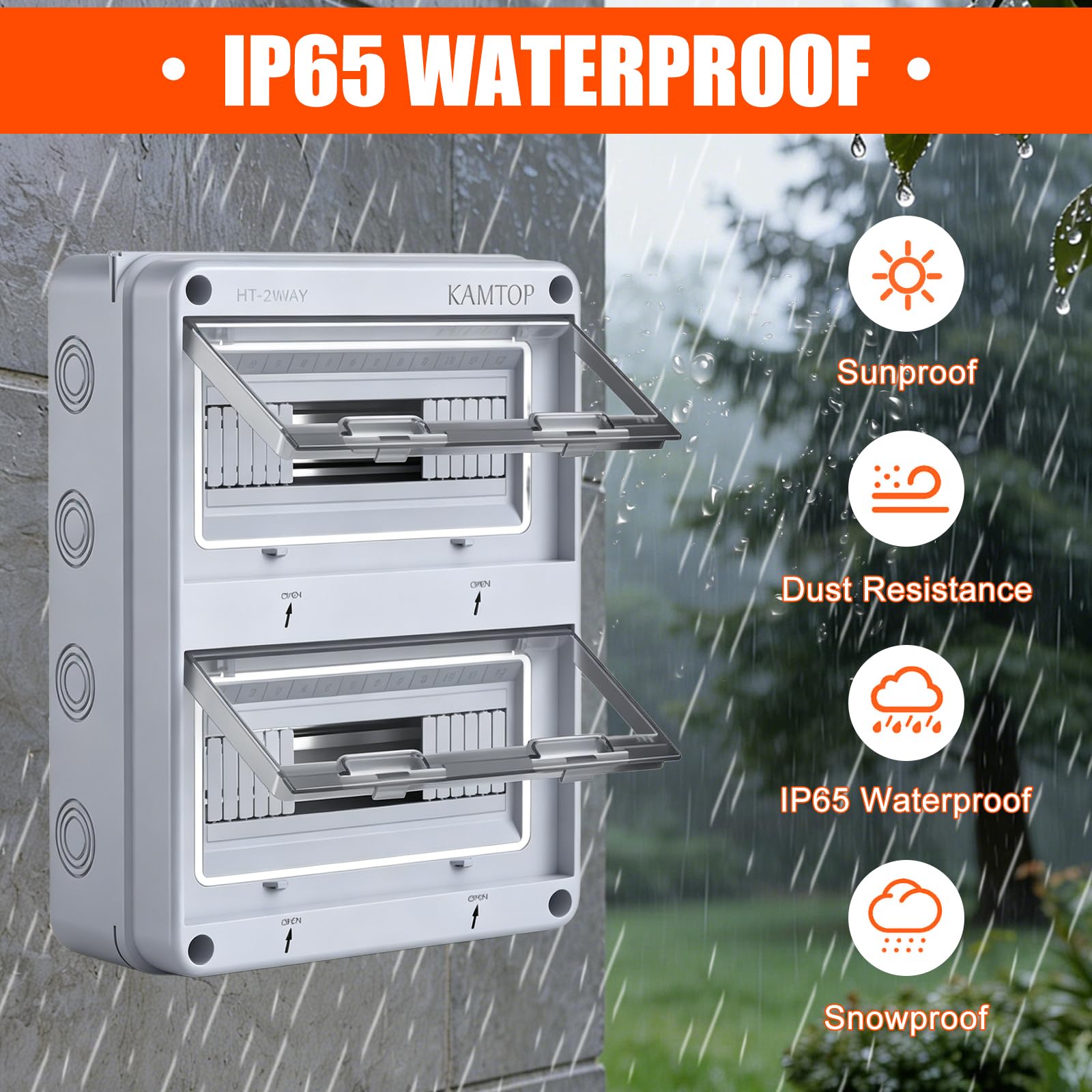 Cuadro eléctrico sobresaliente, 2 filas, 24 módulos, caja de distribución aparente, IP65, adecuado para ambientes húmedos, pequeña tabla de distribución, ideal para jardines villas y otros
